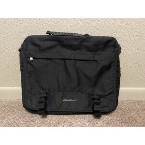 Eddie Bauer Black Messenger Bag Zip Buckle Shoulder Strap Outer Pockets